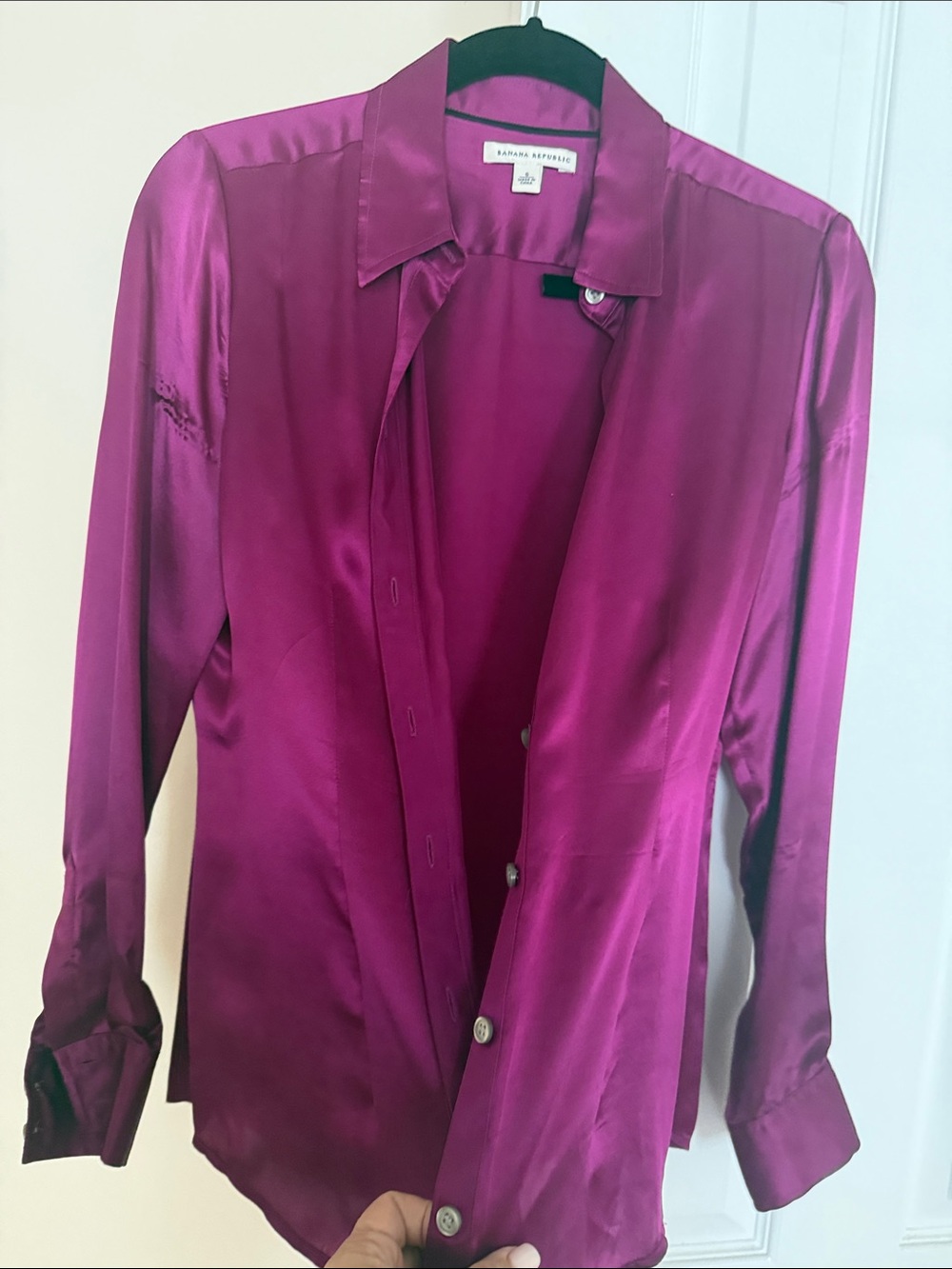 Banana Republic Satin Button-Down Shirt — Magenta